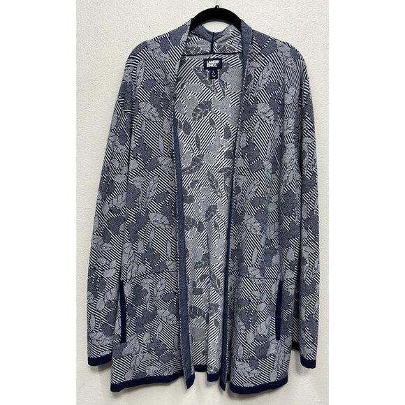 Lands End Cardigan Womens L 14 16 Blue Floral Open Front Super Soft Stretchy - Picture 3 of 9